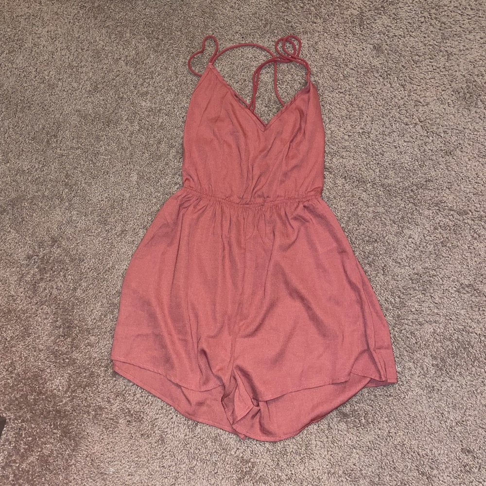 Brand new. Shein criss cross backless dusty rose romper.